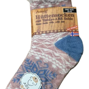 Hüttensocken Teddy-Plüsch mit ABS Antirutsch Norweger Muster Pastell